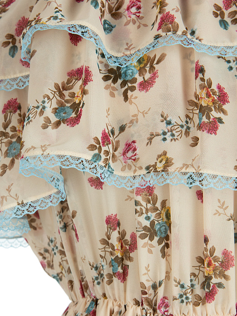 Светло-бежевое шифоновое платье-миди с цветочным принтом, 3