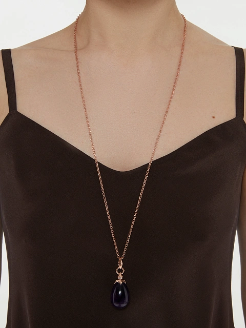 Колье из позолоченного серебра с кулоном из аметиста и фианитами, 2