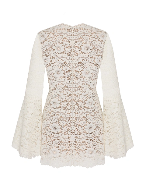 Бежевое платье-мини из кружева, 2