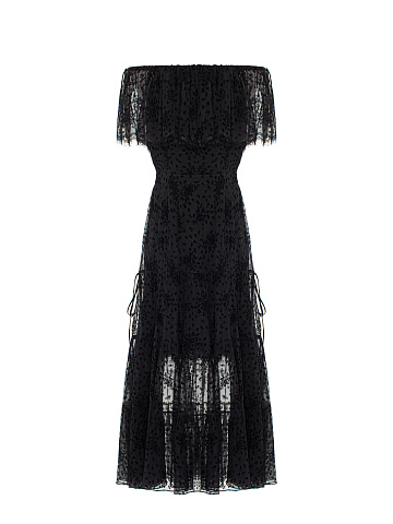 Черное платье-миди из шифона с цветочным принтом и завязками, 1