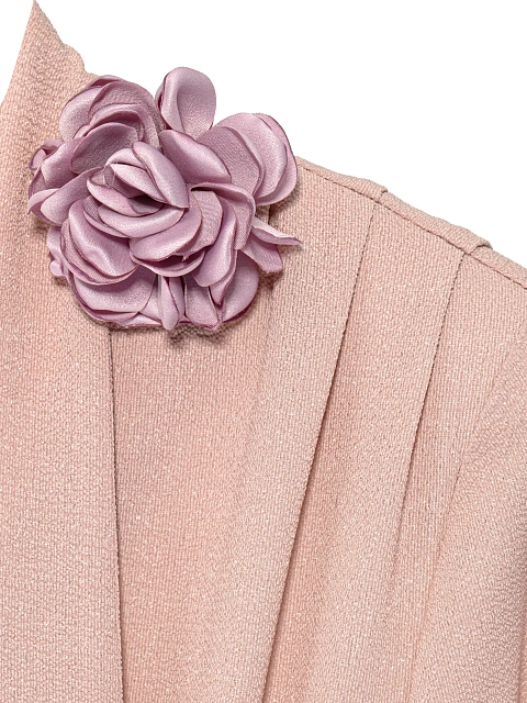 Пудровое платье-макси из шифона с люрексом и розой, 3