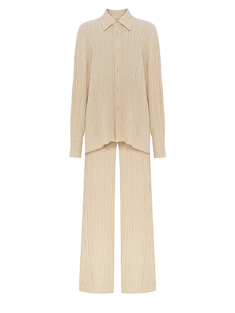 Бежевый комплект из рубашки и брюк, 1