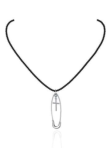 Колье из серебра и агатов с кулоном в виде булавки с крестиком, 1