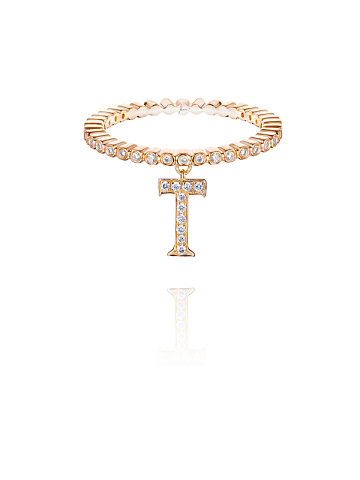 Кольцо из розового золота с подвеской в виде буквы Т с бриллиантами, 1