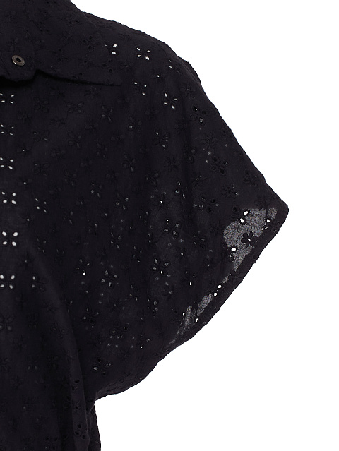 Черный хлопковый сет из рубашки с коротким рукавом и бра, 4