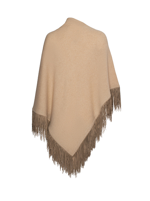 Бежевое кашемировое пончо с бахромой из замши, 2 Бежевое кашемировое пончо с бахромой из замши, 2
