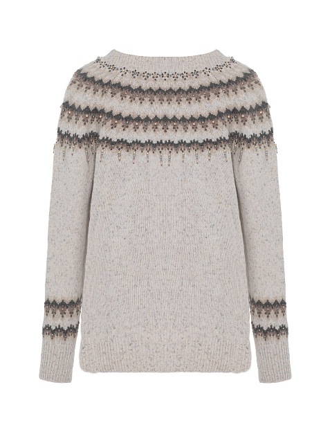 Бежевый свитер из кашемира с узором и вышивкой, 2