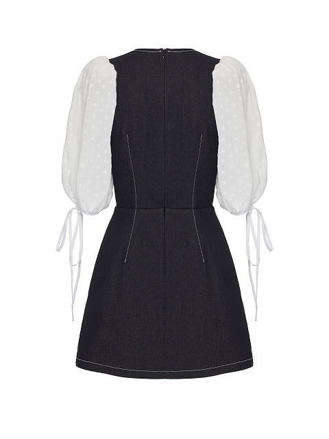 Черное джинсовое платье-мини с контрастными рукавами, 2 Черное джинсовое платье-мини с контрастными рукавами, 2