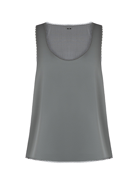 Серый топ из шелка с кружевом, 1