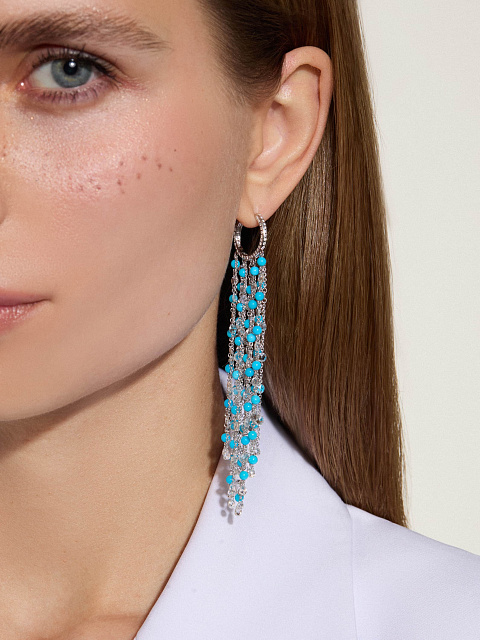 Хупсы из белого золота с бирюзой и бриллиантами, 2