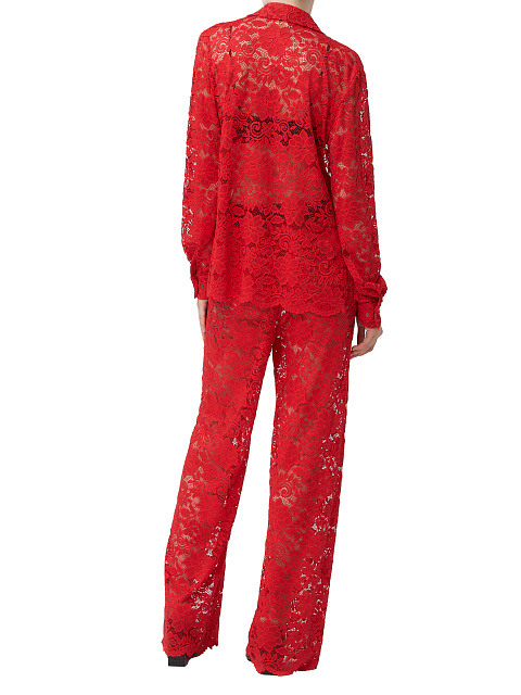 Красный кружевной костюм из рубашки и брюк, 9