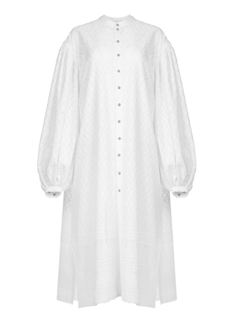 Белое хлопковое платье-рубашка на кнопках, 1