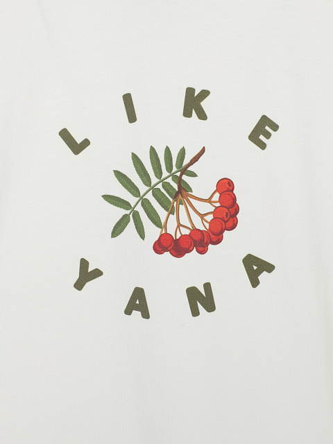 Белая оверсайз-футболка с принтом и зеленым кантом, 3 Белая оверсайз-футболка с принтом и зеленым кантом, 3