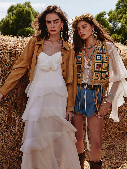 Коричневый жилет из замши с вышивкой и бахромой, 6