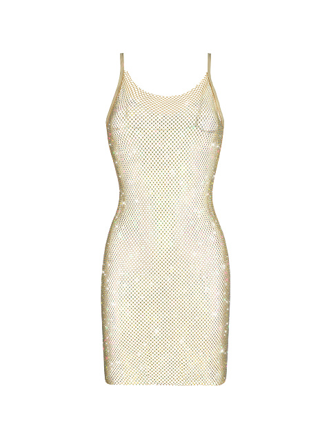 Золотое платье из сетки в стразах, 1