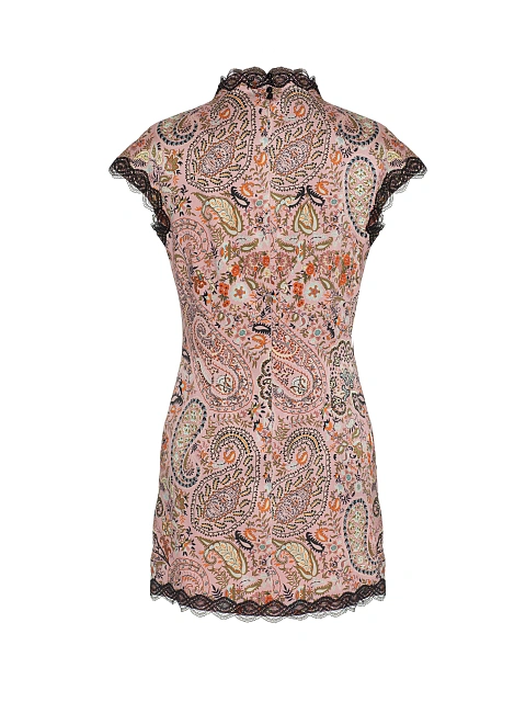 Розовое платье-мини с узором пейсли и кружевом, 3