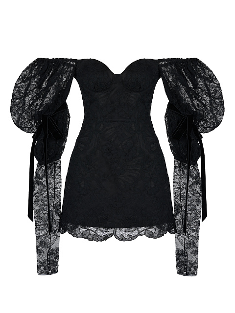 Черное платье-мини из кружева, 1