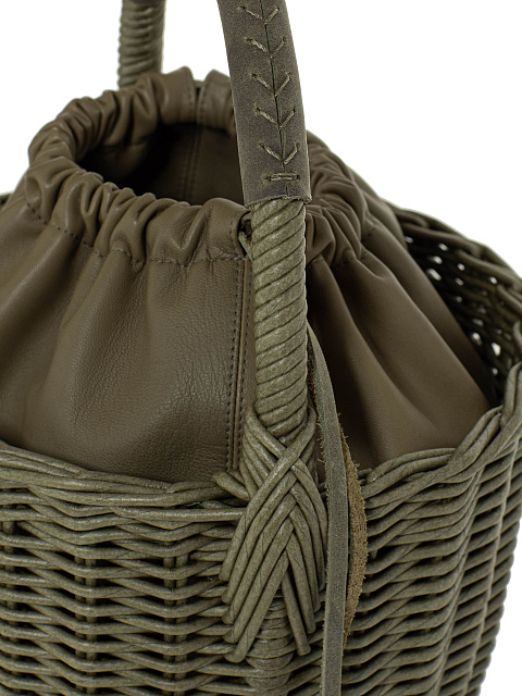 Cумка-корзина цвета хаки с мешочком из кожи, 6