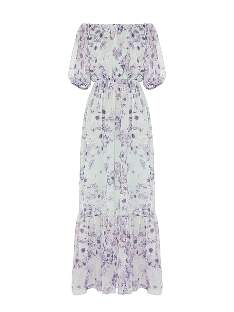 Мятное платье-макси с сиреневым цветочным принтом, 1
