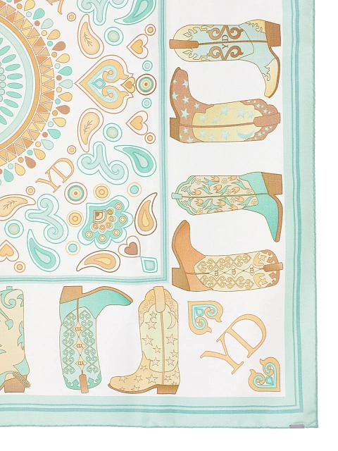 Белый шелковый платок с мятным принтом в стиле вестерн, 2 Белый шелковый платок с мятным принтом в стиле вестерн, 2