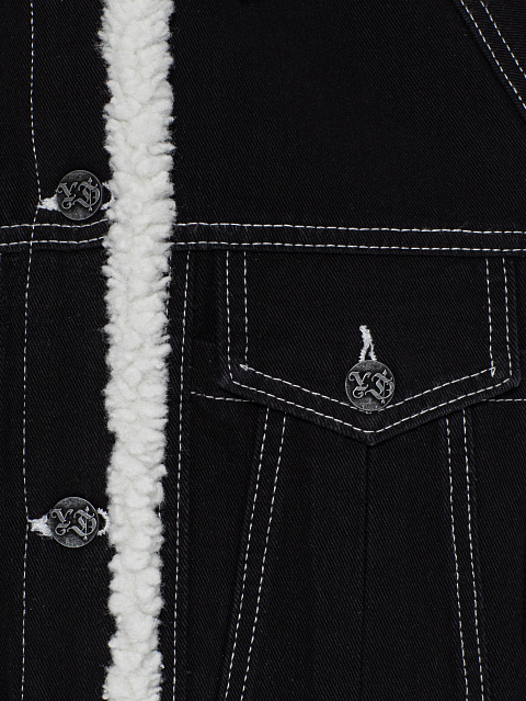 Черная джинсовая куртка с подкладом из белой овчины, 3