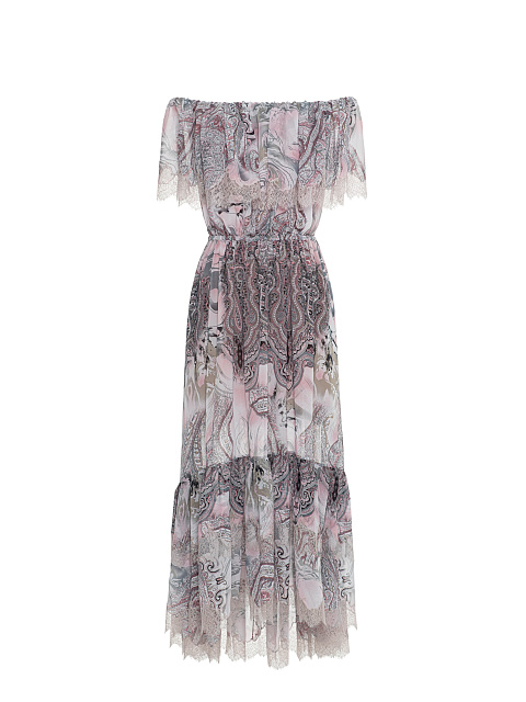 Серо-розовое платье из шифона с принтом, 1