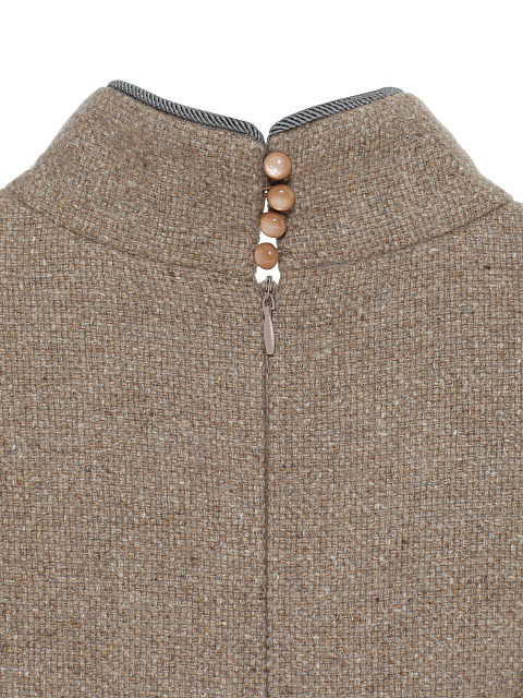 Бежевое платье-миди из шерсти с манжетами из меха норки, 5