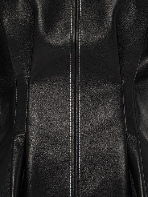 Черное платье-мини из кожи с белым кружевом, 3