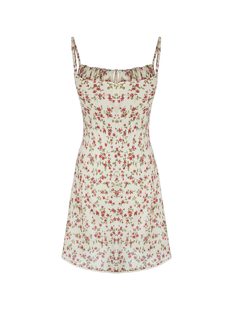 Молочное платье-мини с цветочным принтом, 2