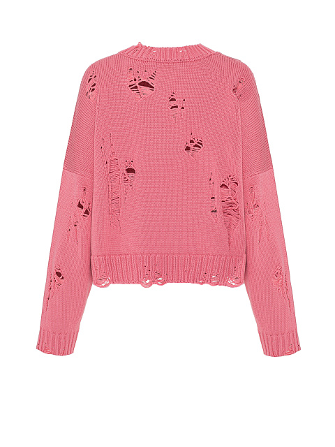 Ярко-розовый укороченный свитер из хлопка с дырками, 2