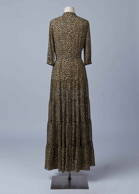 Платье-рубашка из шифона принт , отрезная талия, четыре яруса, рукав 3/4, 1