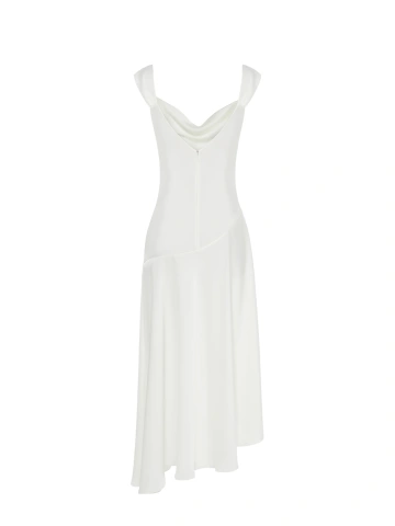 Белое платье-миди из шелка с асимметричной юбкой, 2