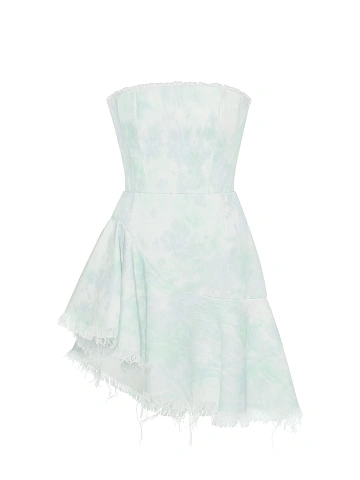 Зеленое tie-dye платье-мини из денима, 1