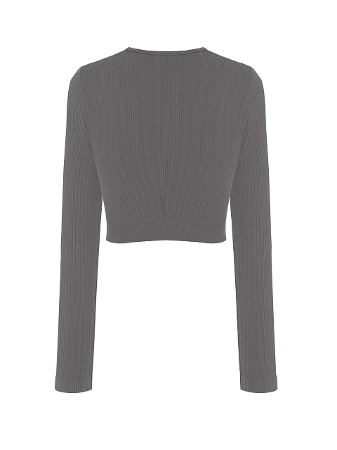 Серый спортивный лонгслив из трикотажа в рубчик, 2