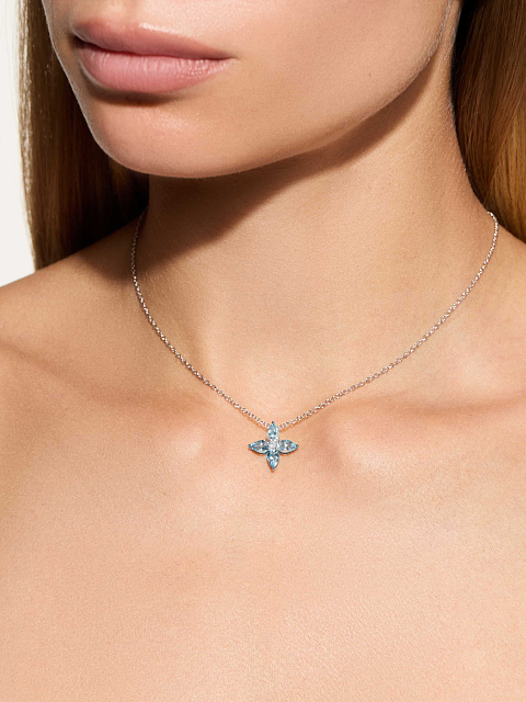 Колье с кулоном из белого золота с аквамаринами и бриллиантом, 3