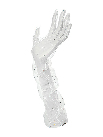 Белые перчатки из сетки со стразами, 1