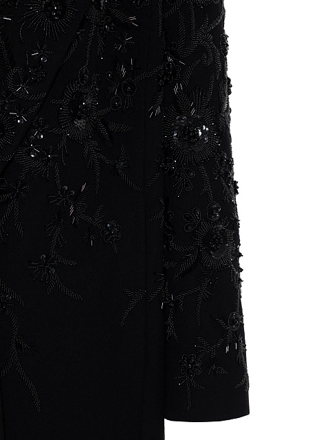 Черное пальто из шерсти с цветочной вышивкой, 5