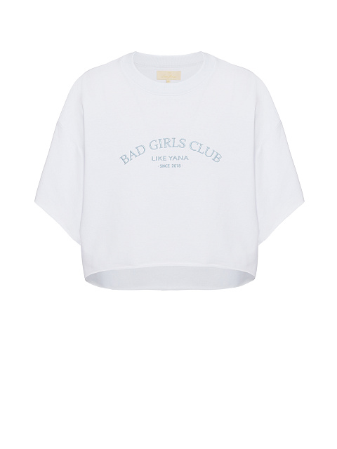 Белая укороченная футболка с вышивкой, 1