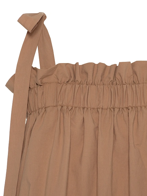 Коричневый комплект из топа на завязках и шорт с рюшами, 5