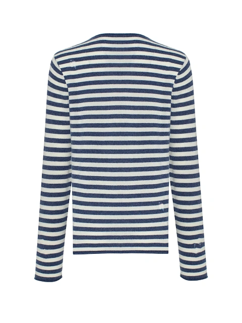 Бело-синий мужской лонгслив в полоску с дырками, 2