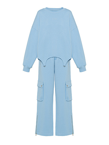 Голубой трикотажный костюм с брюками-карго, 1