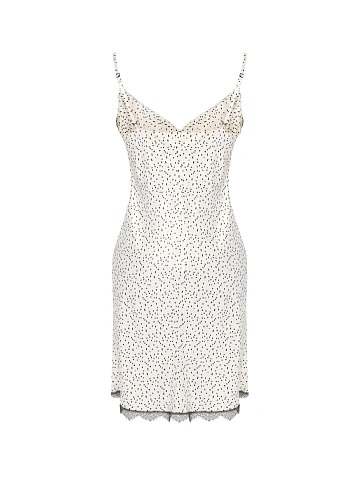 Белое платье-комбинация в горошек с черным кружевом, 2