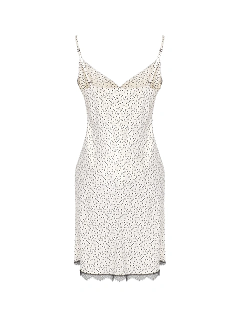 Белое платье-комбинация в горошек с черным кружевом, 2