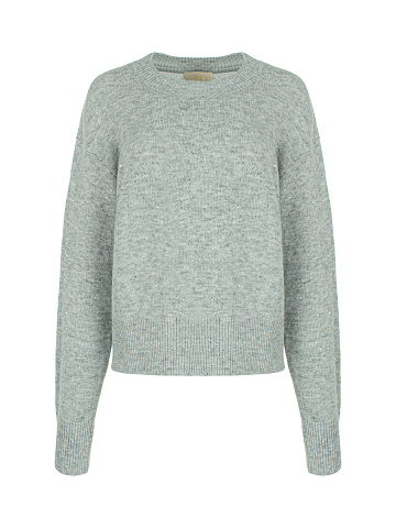 Светло-серый пуловер с люрексом и пайетками, 1