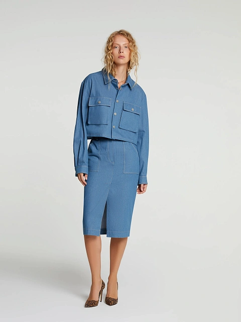 Синий костюм с юбкой-миди из денима, 5 Синий костюм с юбкой-миди из денима, 5