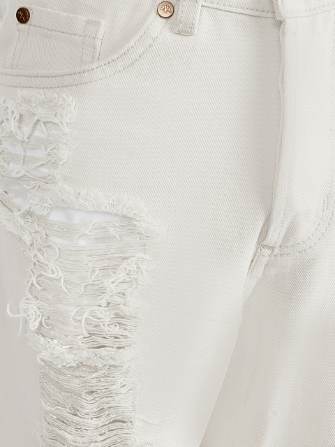 Белые хлопковые рваные джинсы, 4