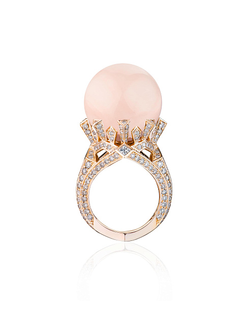 Кольцо из розового золота с кораллом и коричневыми бриллиантами, 3