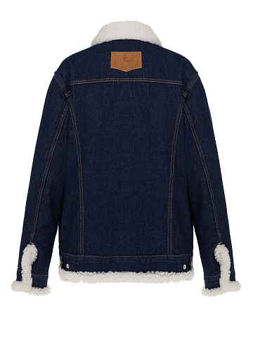 Темно-синяя джинсовая куртка на белой овчине, 2