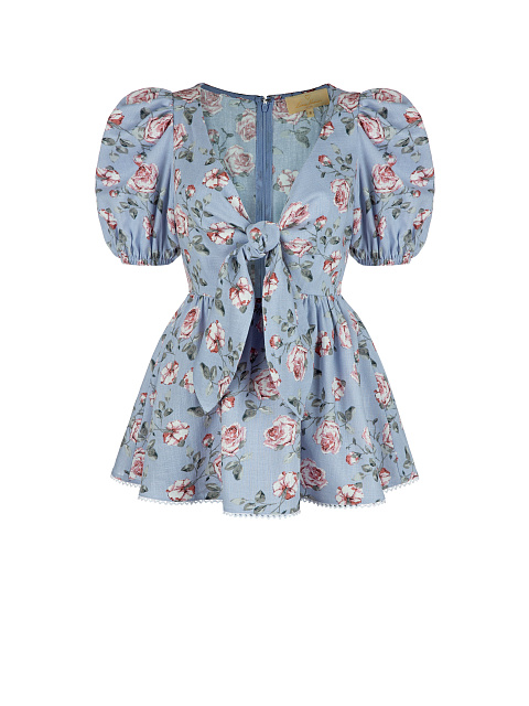 Голубой хлопковый комплект с цветочным принтом, 3