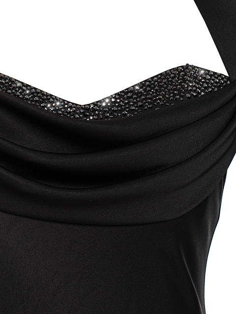 Черное платье-макси из шелка с открытой спиной и стразами, 4